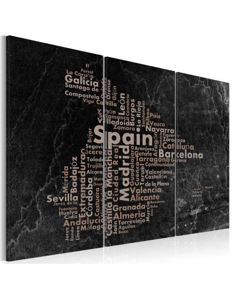 Картина - Text map of Spain on the blackboard - triptych