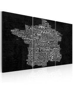 Картина - Text map of France on the black background - triptych