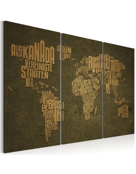 Картина - The map of the World, German language:Beige continents - triptych