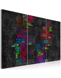 Картина - Map of Sweden (colored names of cities) - triptych