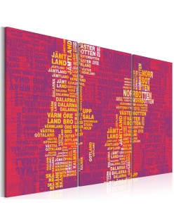 Картина - Text map of Sweden (pink background) - triptych