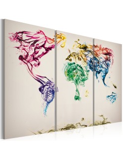 Картина - The World map - colored smoke trails - triptych