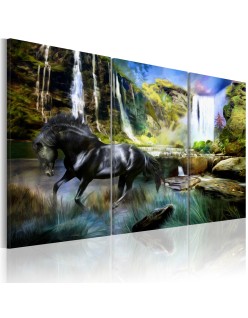 Картина - Horse on the sky-blue waterfall background