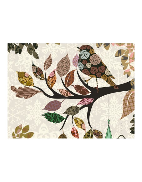 Фототапет - Tree branch with bird (patchwork)