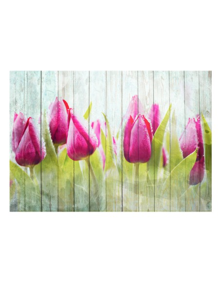 Фототапет - Tulips on white wood