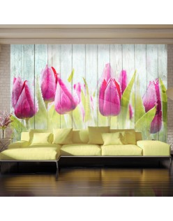 Фототапет - Tulips on white wood