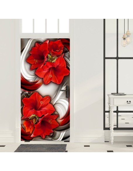 Фототапет за врата - Photo wallpaper - Abstraction and red flowers I