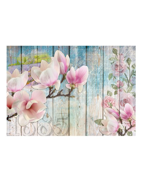 Фототапет - Pink Flowers on Wood