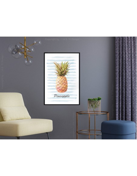 Плакат - Pineapple on Striped Background