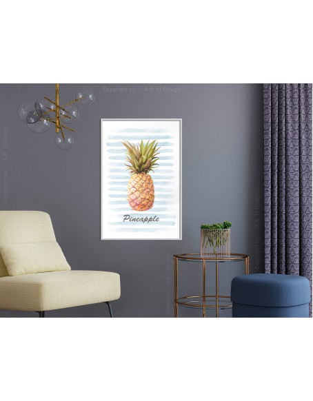 Плакат - Pineapple on Striped Background