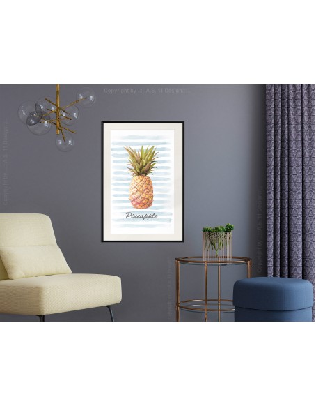 Плакат - Pineapple on Striped Background