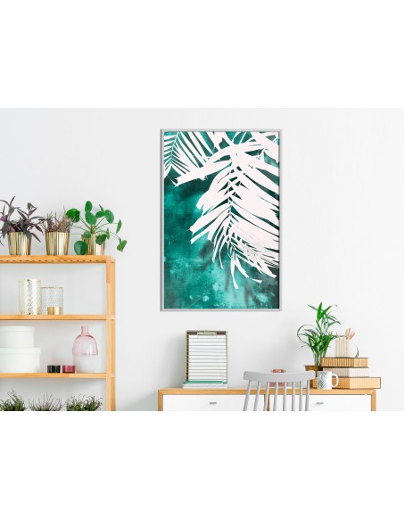 Плакат - White Palm on Teal Background