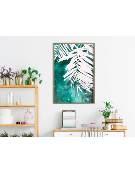 Плакат - White Palm on Teal Background