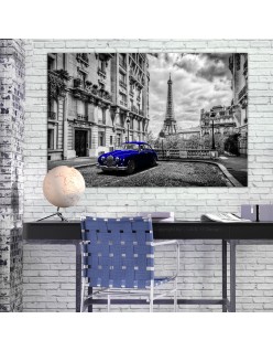 Картина - Car in Paris (1 Part) Blue Wide