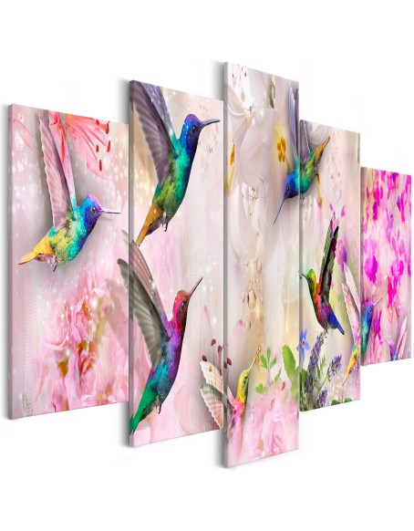 Картина - Colourful Hummingbirds (5 Parts) Wide Pink