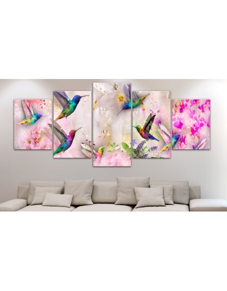 Картина - Colourful Hummingbirds (5 Parts) Wide Pink