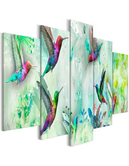 Картина - Colourful Hummingbirds (5 Parts) Wide Green