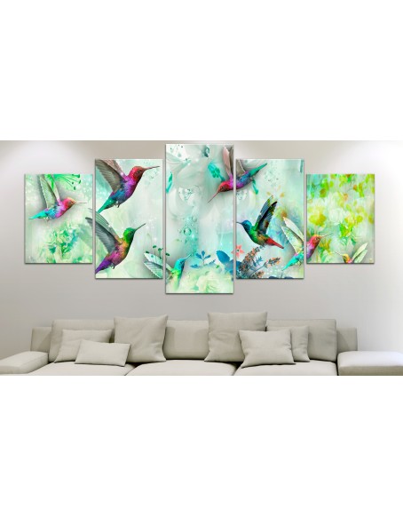 Картина - Colourful Hummingbirds (5 Parts) Wide Green