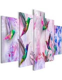 Картина - Colourful Hummingbirds (5 Parts) Wide Violet