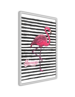 Плакат - Flamingo on Striped Background