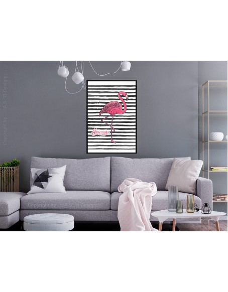 Плакат - Flamingo on Striped Background