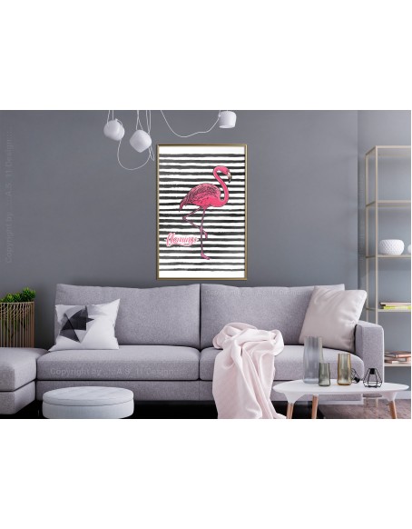 Плакат - Flamingo on Striped Background