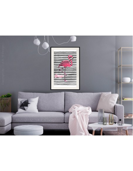 Плакат - Flamingo on Striped Background