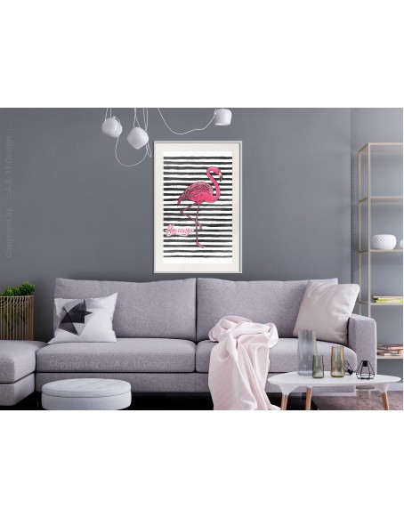 Плакат - Flamingo on Striped Background