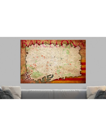 Картина върху корк - Map of Barcelona [Cork Map]