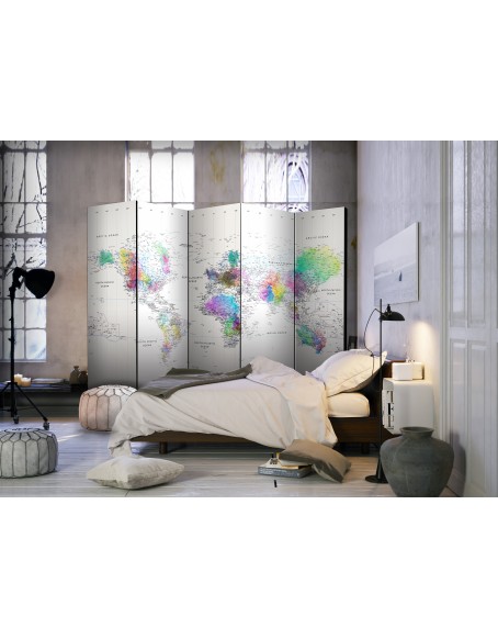 Параван - Room divider – White-colorful world map