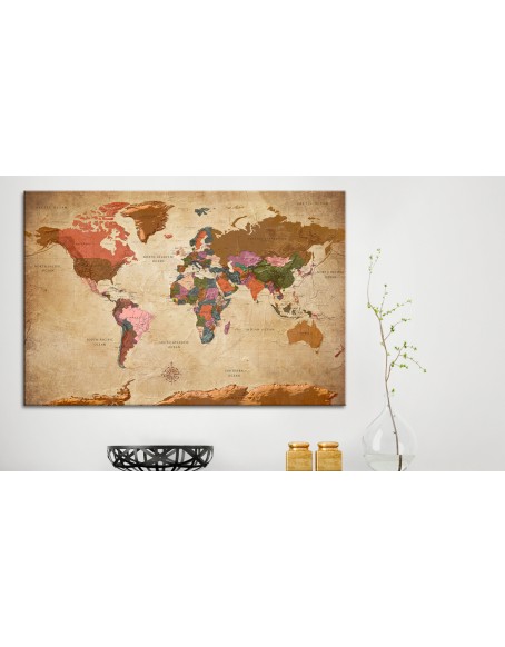 Картина върху корк - World Map: Brown Elegance [Cork Map]