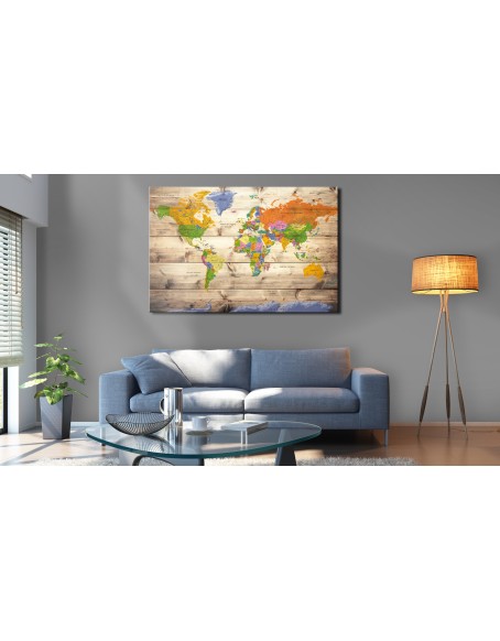 Картина - Map on wood: Colourful Travels