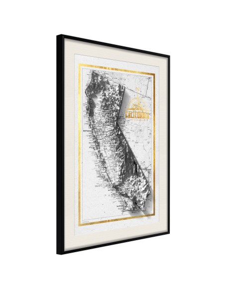 Плакат - Raised Relief Map: California