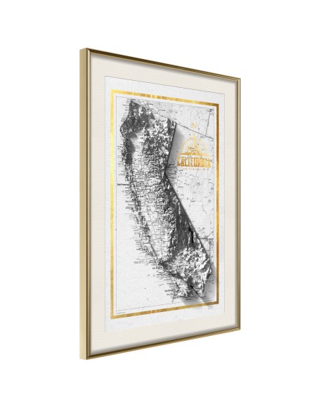 Плакат - Raised Relief Map: California